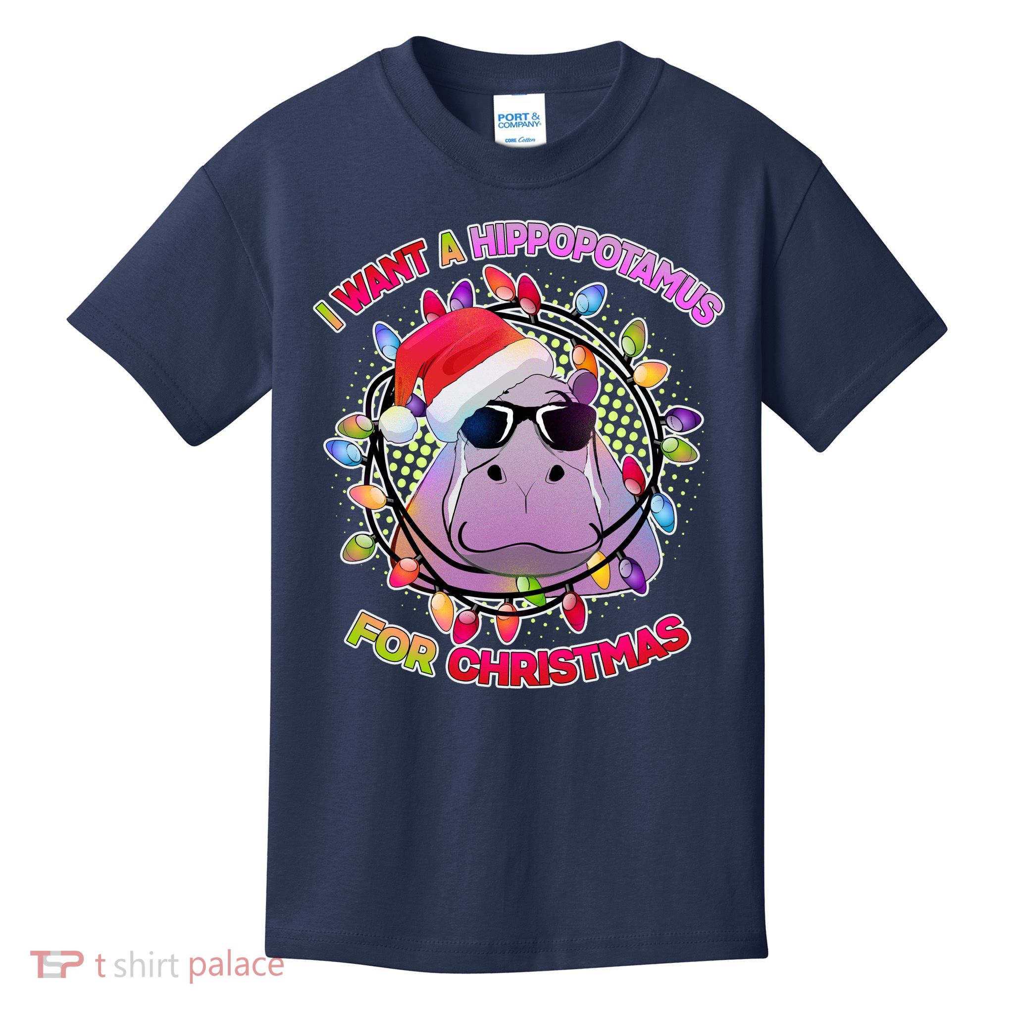 Cute I Want A Hippopotamus for Christmas Lights Kids T-Shirt