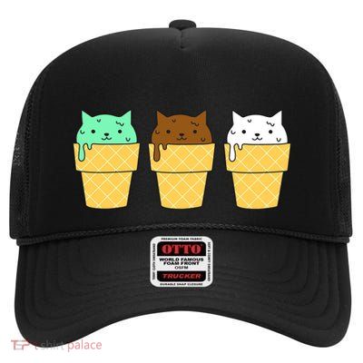 Cute Ice Cream Cat Flavors High Crown Mesh Back Trucker Hat