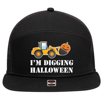 Cute I'm Digging Halloween Tractor 7 Panel Mesh Trucker Snapback Hat