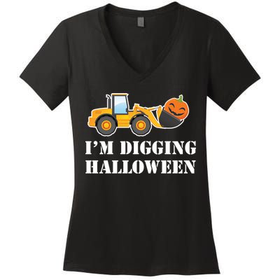 Cute I'm Digging Halloween Tractor Women's V-Neck T-Shirt