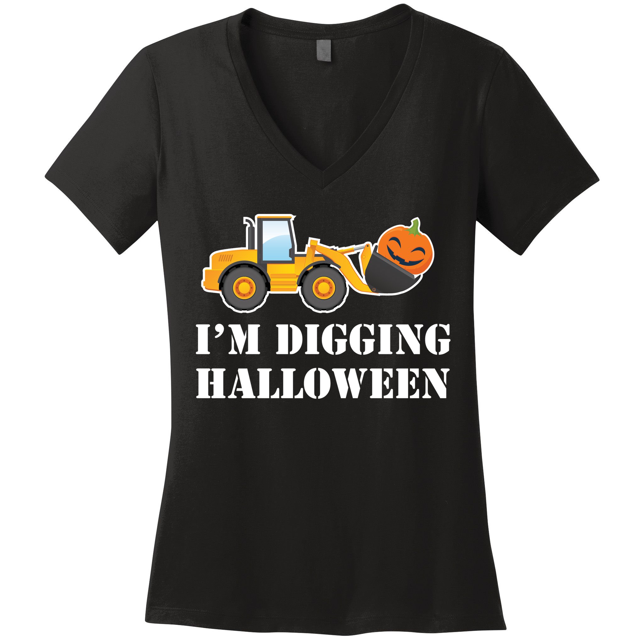 Cute I'm Digging Halloween Tractor Women's V-Neck T-Shirt
