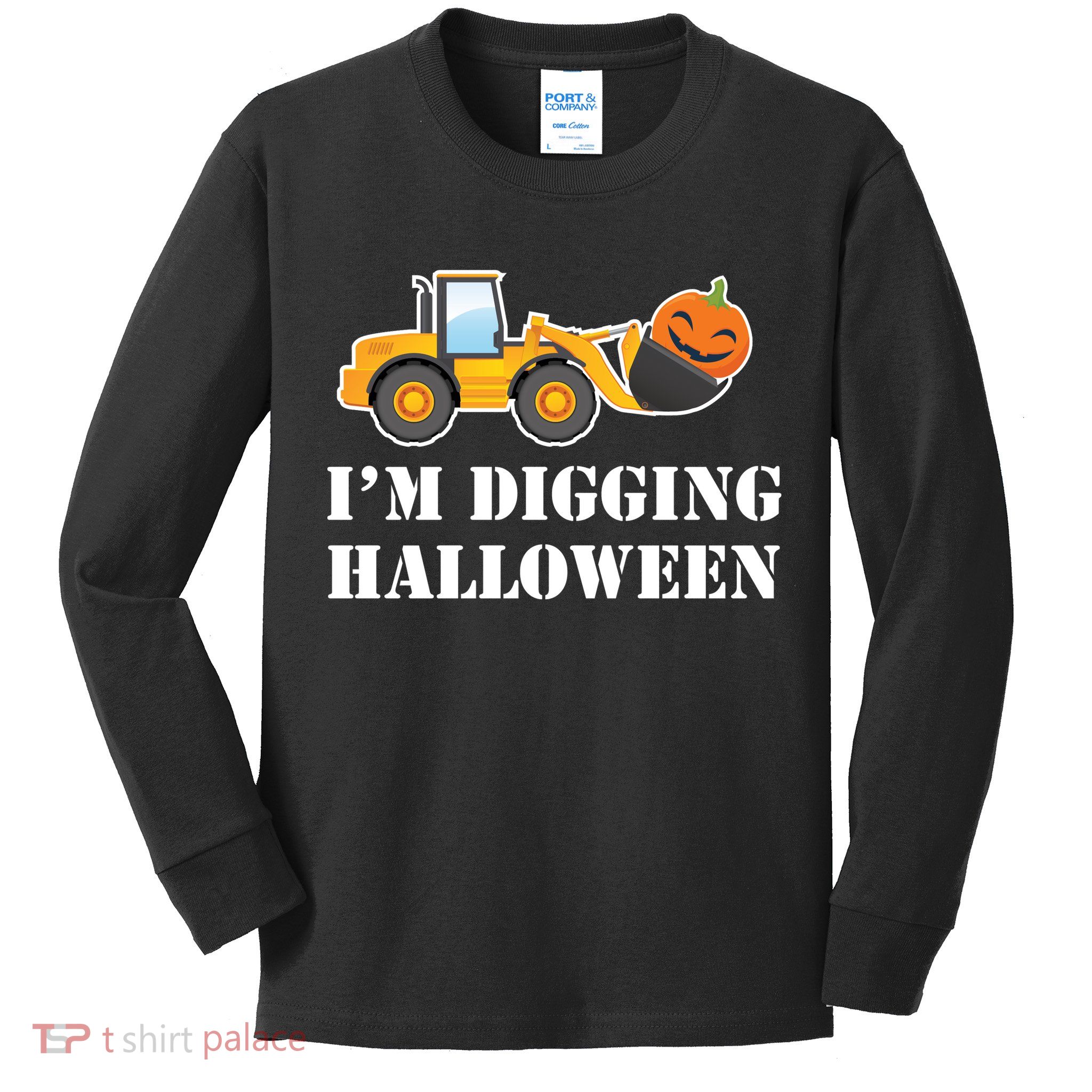 Cute I'm Digging Halloween Tractor Kids Long Sleeve Shirt