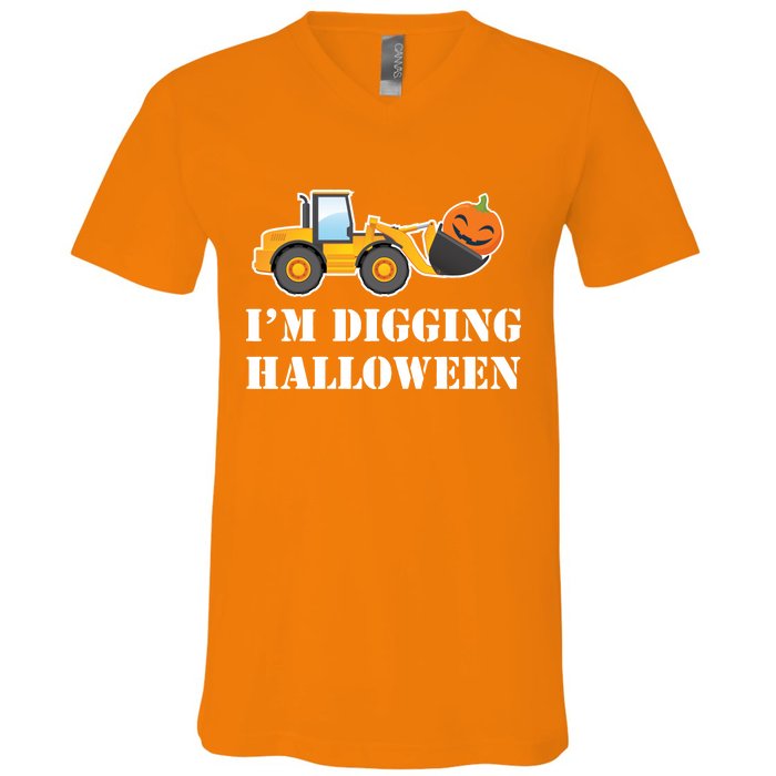 Cute I'm Digging Halloween Tractor V-Neck T-Shirt