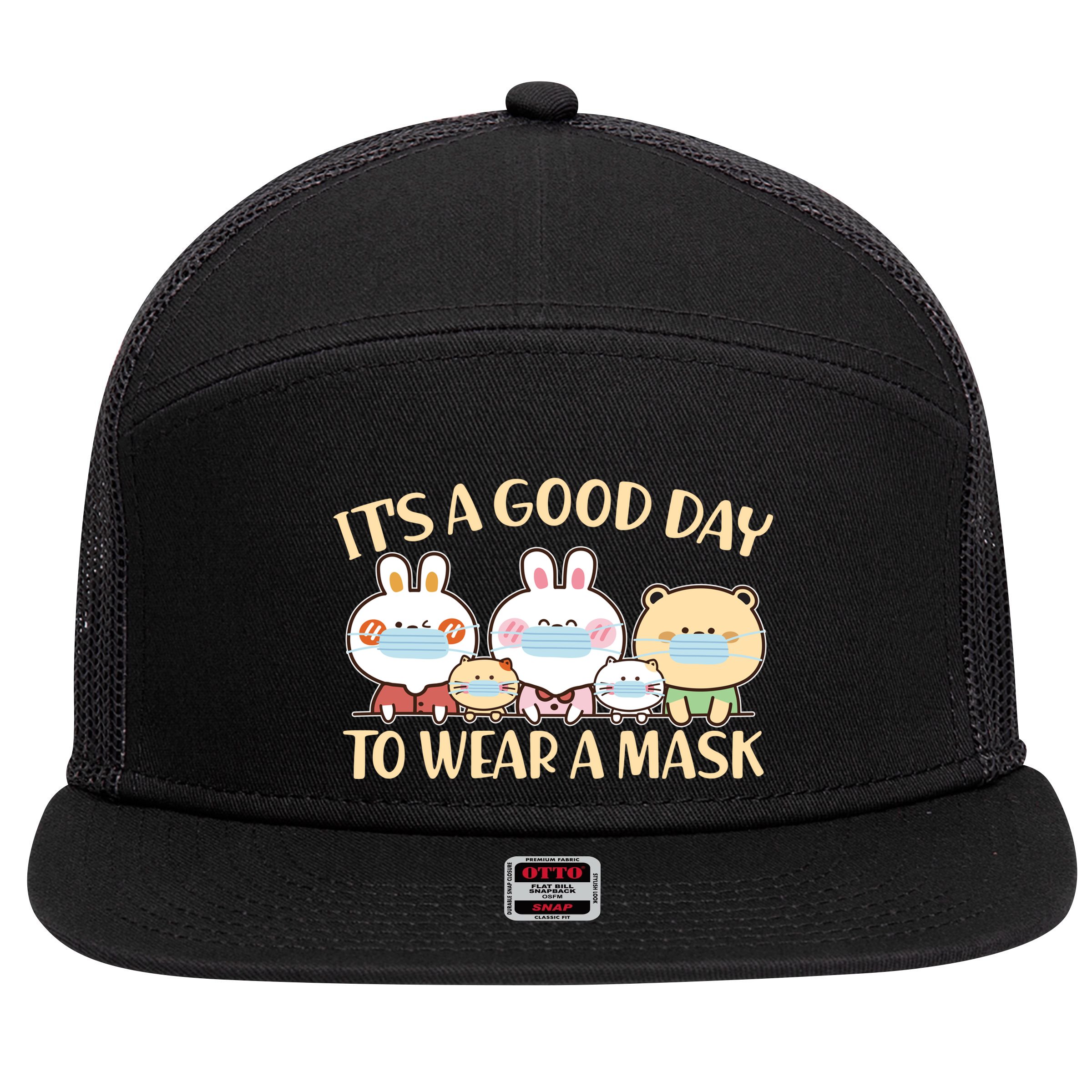 Cute It's A Good Day To Wear A Mask 7 Panel Mesh Trucker Snapback Hat
