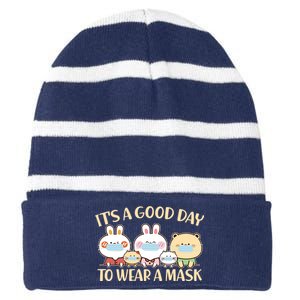 Cute It's A Good Day To Wear A Mask Striped Beanie with Solid Band