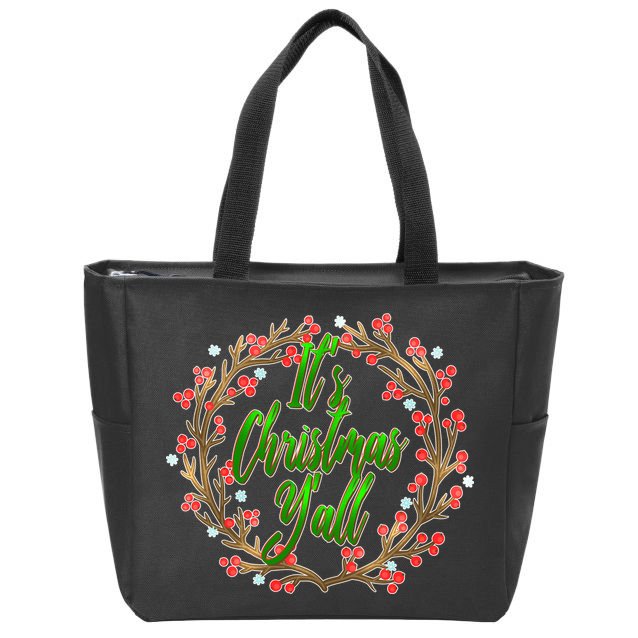 Cute It's Christmas Y'all Colorful Leaf Zip Tote Bag