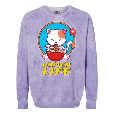 Cute Japanese Ramen Life Kitty Colorblast Crewneck Sweatshirt