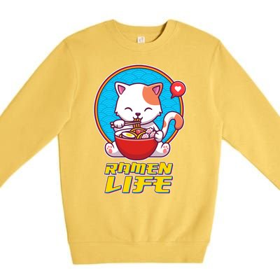 Cute Japanese Ramen Life Kitty Premium Crewneck Sweatshirt