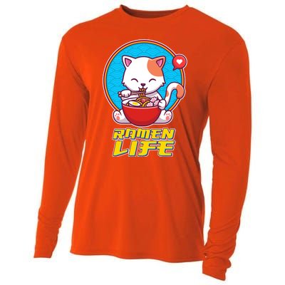 Cute Japanese Ramen Life Kitty Cooling Performance Long Sleeve Crew