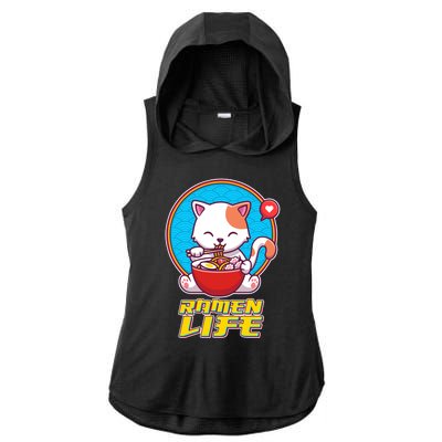 Cute Japanese Ramen Life Kitty Ladies PosiCharge Tri-Blend Wicking Draft Hoodie Tank