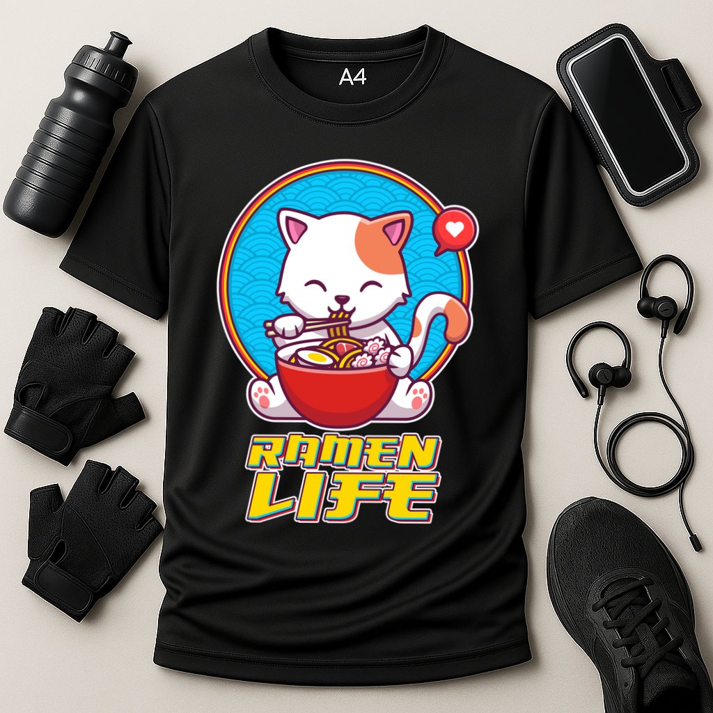 Cute Japanese Ramen Life Kitty Cooling Performance Crew T-Shirt