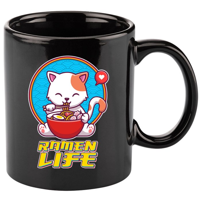 Cute Japanese Ramen Life Kitty 11oz C Handle Ceramic Mug