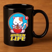 Cute Japanese Ramen Life Kitty 11oz C Handle Ceramic Mug