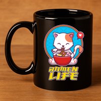 Cute Japanese Ramen Life Kitty 11oz C Handle Ceramic Mug