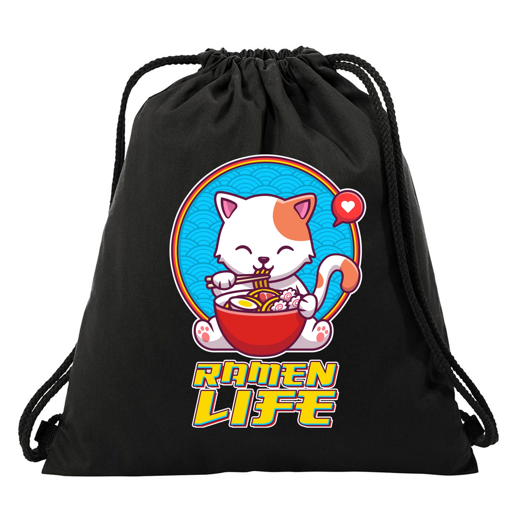 Cute Japanese Ramen Life Kitty Drawstring Bag