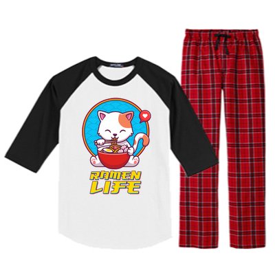 Cute Japanese Ramen Life Kitty Raglan Sleeve Pajama Set