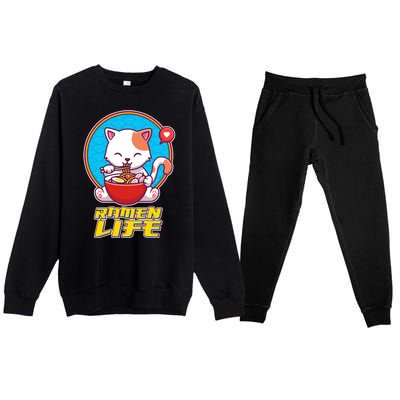 Cute Japanese Ramen Life Kitty Premium Crewneck Sweatsuit Set