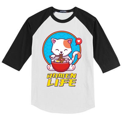 Cute Japanese Ramen Life Kitty Kids Colorblock Raglan Jersey