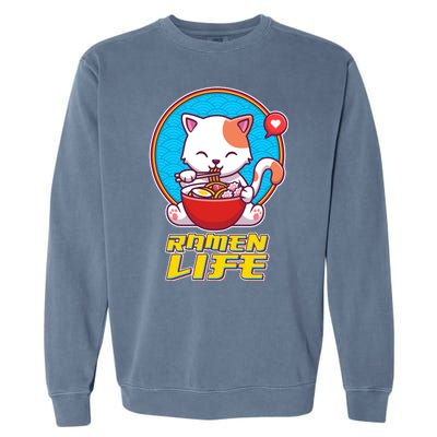 Cute Japanese Ramen Life Kitty Garment-Dyed Sweatshirt