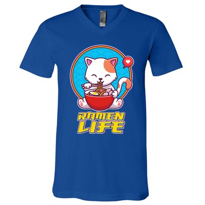 Cute Japanese Ramen Life Kitty V-Neck T-Shirt
