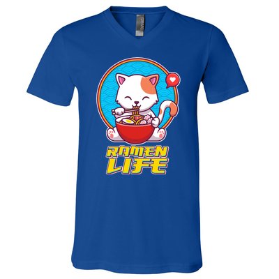 Cute Japanese Ramen Life Kitty V-Neck T-Shirt