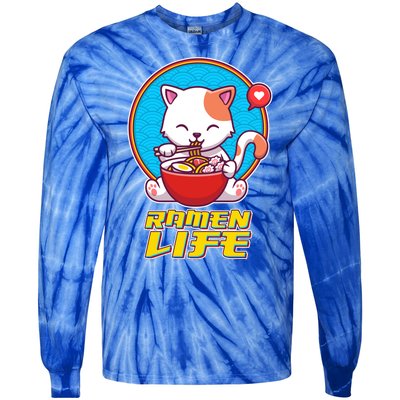 Cute Japanese Ramen Life Kitty Tie-Dye Long Sleeve Shirt