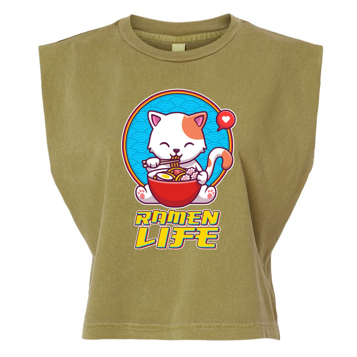 Cute Japanese Ramen Life Kitty Garment-Dyed Women's Muscle Tee
