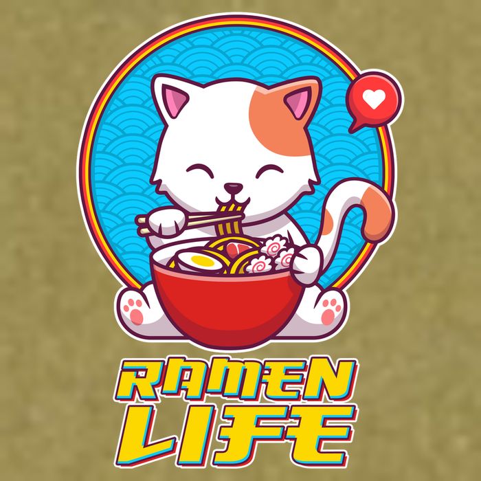 Cute Japanese Ramen Life Kitty Garment-Dyed Women's Muscle Tee