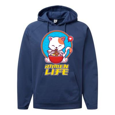 Cute Japanese Ramen Life Kitty Performance Fleece Hoodie