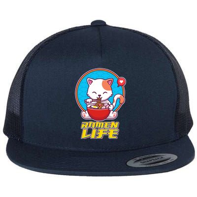 Cute Japanese Ramen Life Kitty Flat Bill Trucker Hat