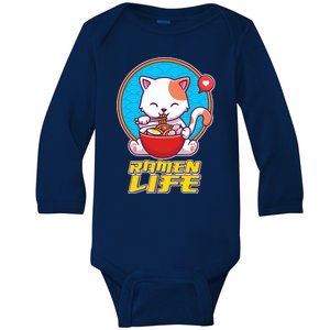 Cute Japanese Ramen Life Kitty Baby Long Sleeve Bodysuit