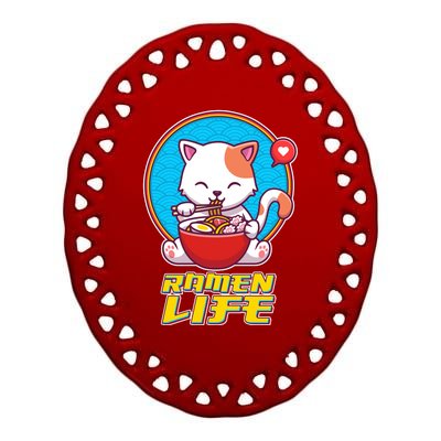 Cute Japanese Ramen Life Kitty Ceramic Oval Ornament