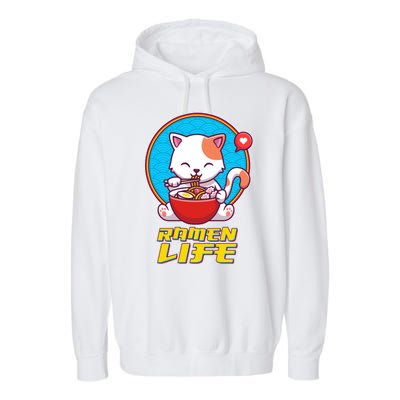 Cute Japanese Ramen Life Kitty Garment-Dyed Fleece Hoodie