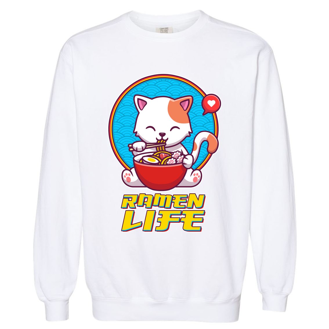 Cute Japanese Ramen Life Kitty Garment-Dyed Sweatshirt