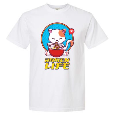 Cute Japanese Ramen Life Kitty Garment-Dyed Heavyweight T-Shirt