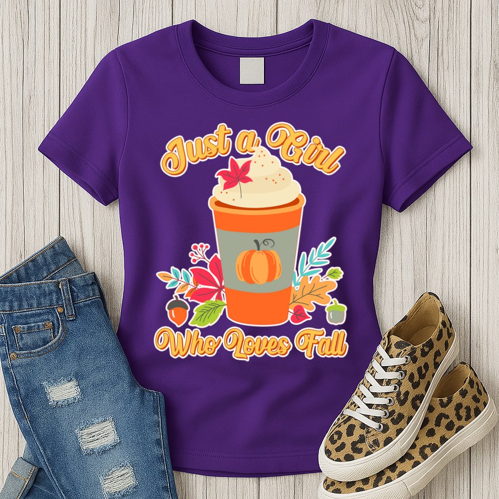 Cute Just A Girl Who Loves Fall Womens T-Shirt