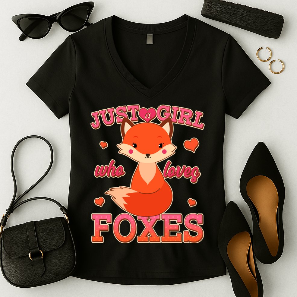 Cute Just A Girl Who Loves Foxes Women's V-Neck T-Shirt