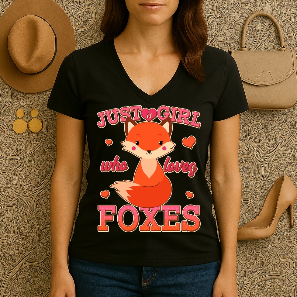Cute Just A Girl Who Loves Foxes Women's V-Neck T-Shirt