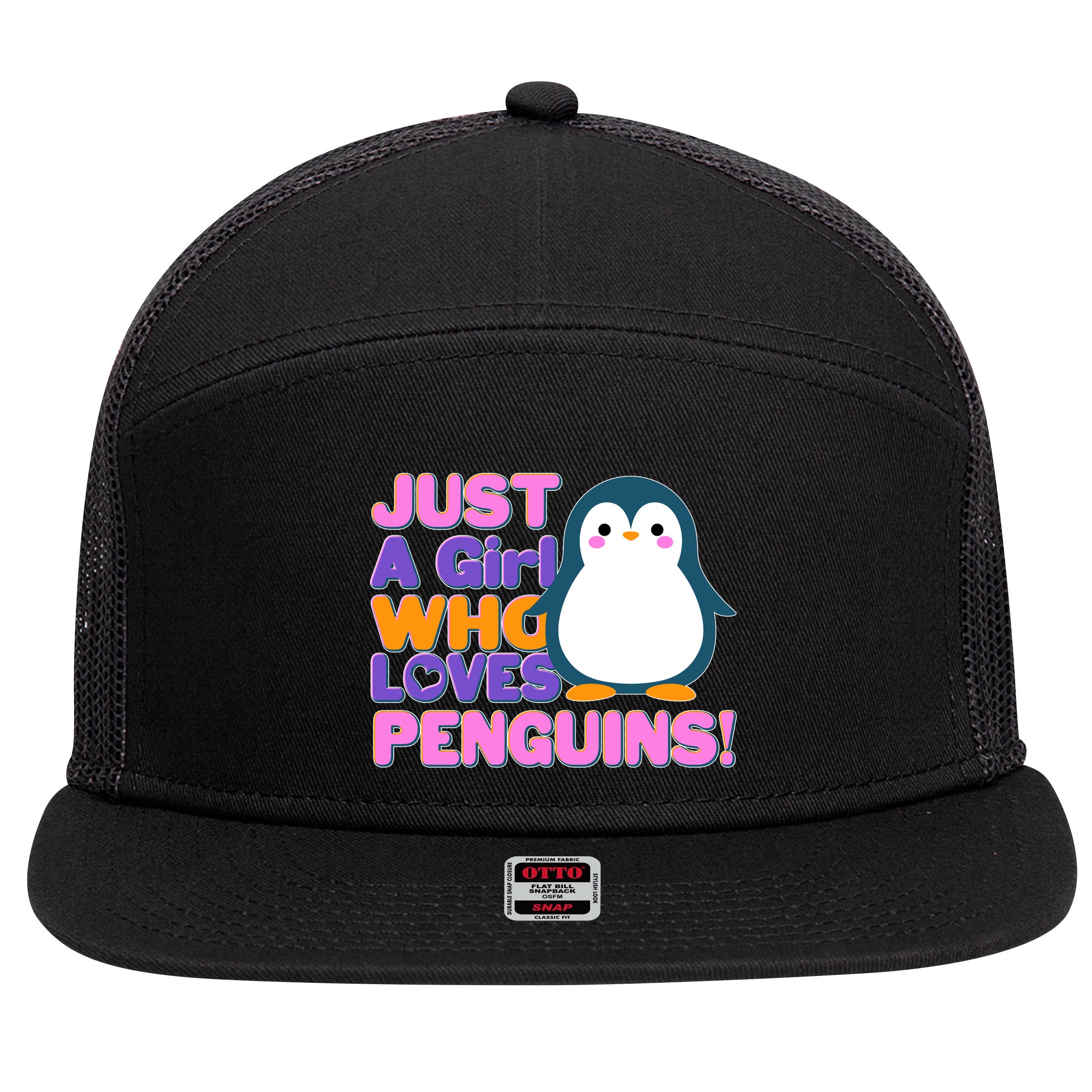 Cute Just A Girl Who Loves Penguins 7 Panel Mesh Trucker Snapback Hat