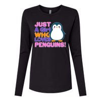 Cute Just A Girl Who Loves Penguins Womens Cotton Relaxed Long Sleeve T-Shirt