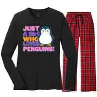 Cute Just A Girl Who Loves Penguins Women's Long Sleeve Flannel Pajama Set 