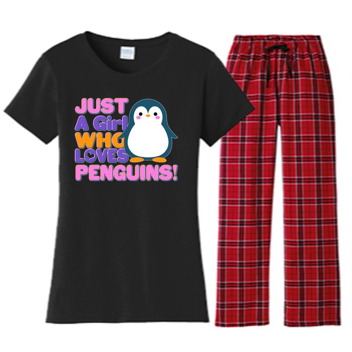 Cute Just A Girl Who Loves Penguins Women's Flannel Pajama Set