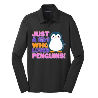 Cute Just A Girl Who Loves Penguins Silk Touch Performance Long Sleeve Polo