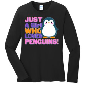 Cute Just A Girl Who Loves Penguins Ladies Long Sleeve Shirt