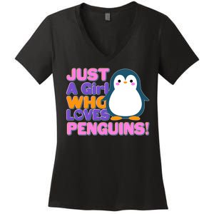 Cute Just A Girl Who Loves Penguins Women's V-Neck T-Shirt