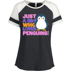 Cute Just A Girl Who Loves Penguins Enza Ladies Jersey Colorblock Tee