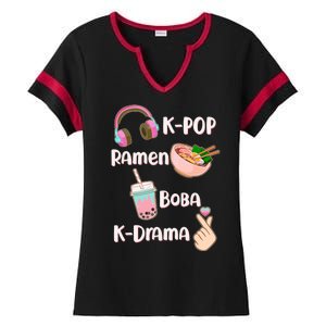 Cute K-Pop Raman Boba K-Drama Ladies Halftime Notch Neck Tee