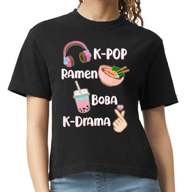 Cute K-Pop Raman Boba K-Drama Comfort Colors Boxy T-Shirt