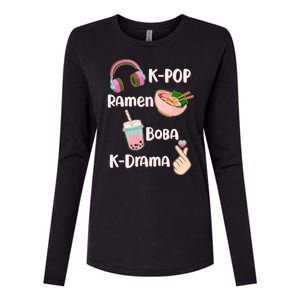 Cute K-Pop Raman Boba K-Drama Womens Cotton Relaxed Long Sleeve T-Shirt