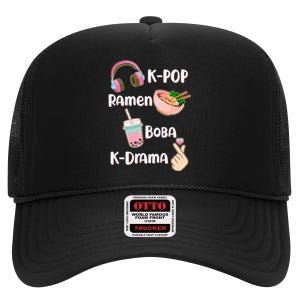 Cute K-Pop Raman Boba K-Drama High Crown Mesh Back Trucker Hat